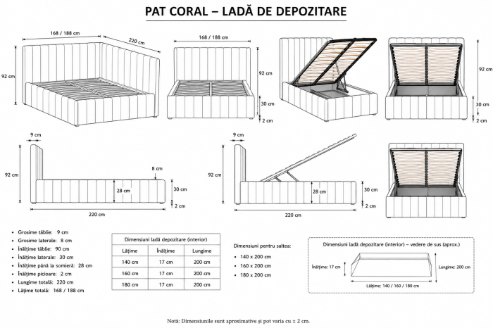 Pat Coral 140x200 cm Lada Depozitare Tapitat Catifea bej Somiera Inclusa ( ML 2526 ) [5]