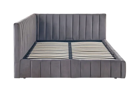 Pat Coral 140x200 cm Lada Depozitare Tapitat Catifea Gri Somiera Inclusa ( ML 2526 ) [5]