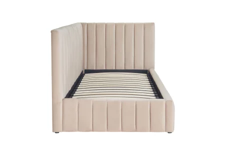 Pat Coral 160x200 cm Lada Depozitare Tapitat Catifea bej Somiera Inclusa ( ML 2526 ) [5]