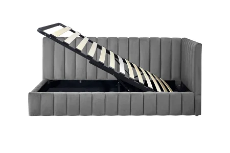 Pat Coral 160x200 cm Lada Depozitare Tapitat Catifea Gri Somiera Inclusa ( ML 2526 ) [3]