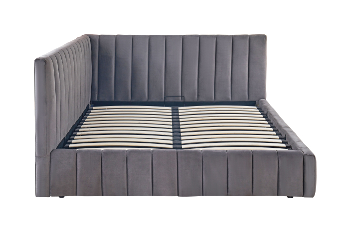 Pat Coral 160x200cm Lada Depozitare Tapitat Catifea Gri Somiera Inclusa  ( ML 2526 ) [4]