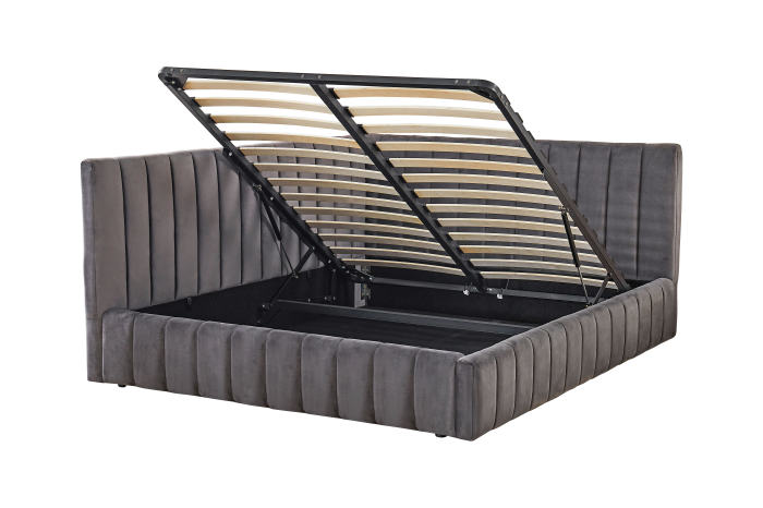 Pat Coral 160x200cm Lada Depozitare Tapitat Catifea Gri Somiera Inclusa  ( ML 2526 ) [2]