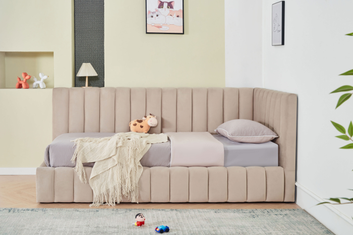 Pat Coral 90x200 cm Lada Depozitare Tapitat Catifea Gri Somiera Inclusa ( ML 2526 ) [7]