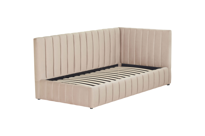 Pat Coral 90x200 cm Lada Depozitare Tapitat Catifea Bej Somiera Inclusa ( ML 2526 ) [4]