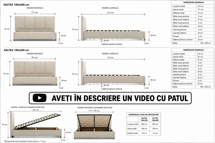 Pat Daily 160x200 cm Lada Depozitare Tapitat Catifea Nuanta Gri Somiera Inclusa [4]