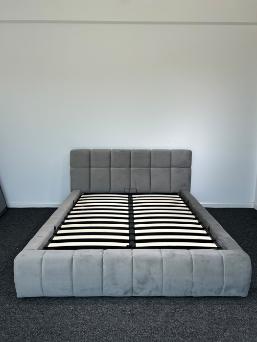 Pat Grande 180x200 cm Tapitat Stofa Maro Deschis Somiera Inclusa [2]
