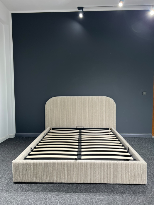 Pat Klass 160x200 cu Lada de Depozitare Tapitat Stofa Bej Somiera Inclusa [6]