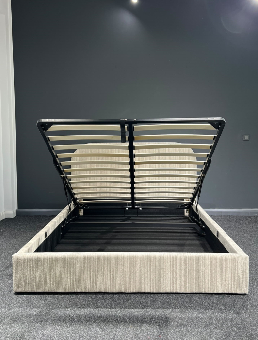Pat Klass 160x200 cu Lada de Depozitare Tapitat Stofa Bej Somiera Inclusa [7]
