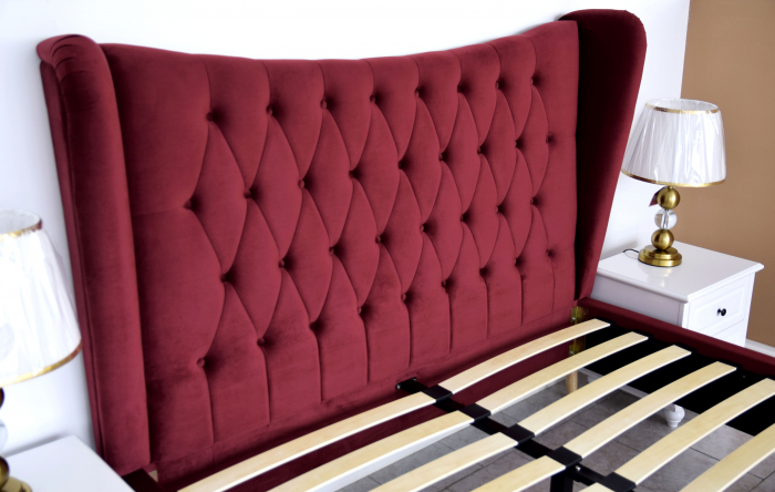 Pat Lora 180x200 cm Tapitat Catifea Magenta Somiera Inclusa [7]