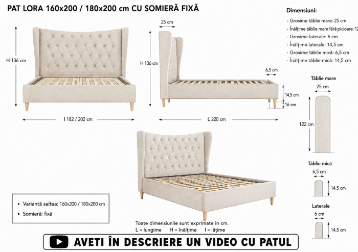 Pat Lora 180x200 cm Tapitat Catifea Roz Somiera Inclusa [9]
