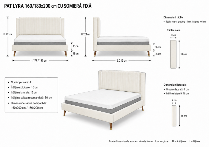 Pat Lyra 160x200 cm Tapitat Catifea Crem Somiera Inclusa Ml 2432 [9]
