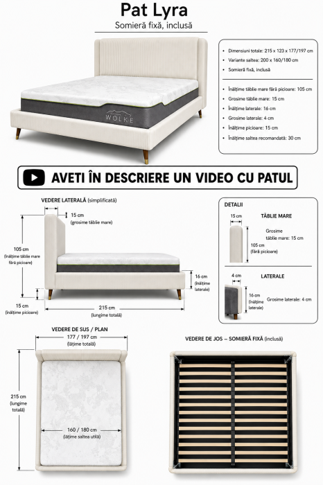 Pat Lyra 160x200 cm Tapitat Catifea Gri Somiera Inclusa Ml 2432 [5]