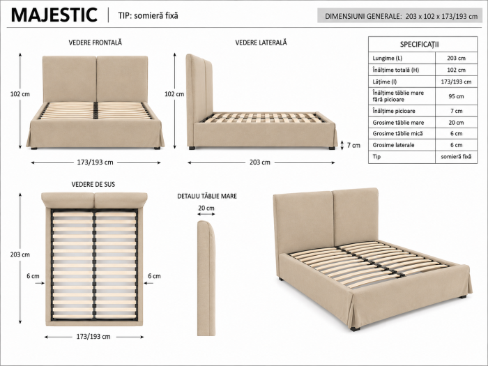 Pat Majestic 160x200 cm Tapitat Catifea Camel [8]