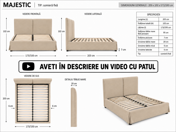 Pat Majestic 180x200 cm Tapitat Catifea Camel [7]