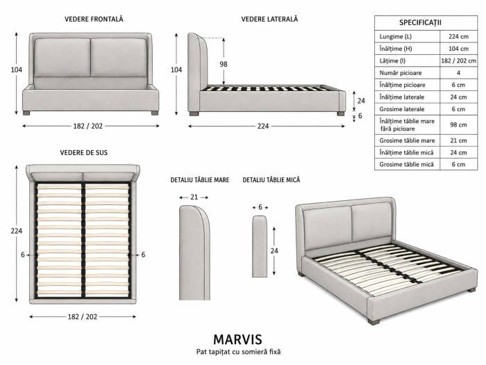 Pat Marvis 160x200 cm Tapitat Catifea Nuanta Crem Somiera Inclusa (cod 8211) [5]