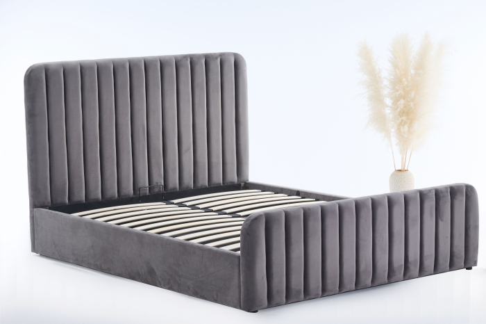 Pat Melinda 160x200 Lada de Depozitare Tapitat Catifea Gri (cod: ML-2202A) [4]