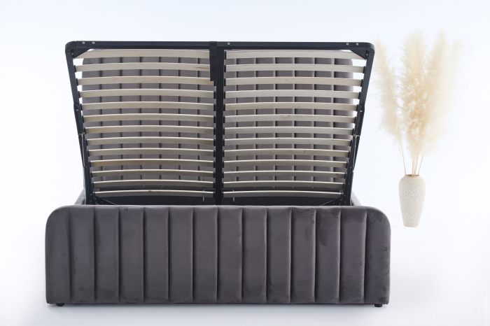 Pat Melinda 160x200 Lada de Depozitare Tapitat Catifea Gri (cod: ML-2202A) [2]