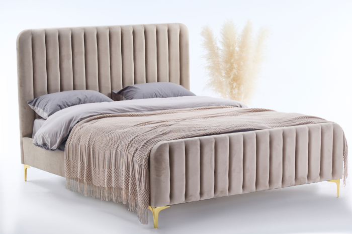 Pat Melinda 160X200 Tapitat Catifea Bej Somiera Inclusa (cod: ML-2202A) [2]