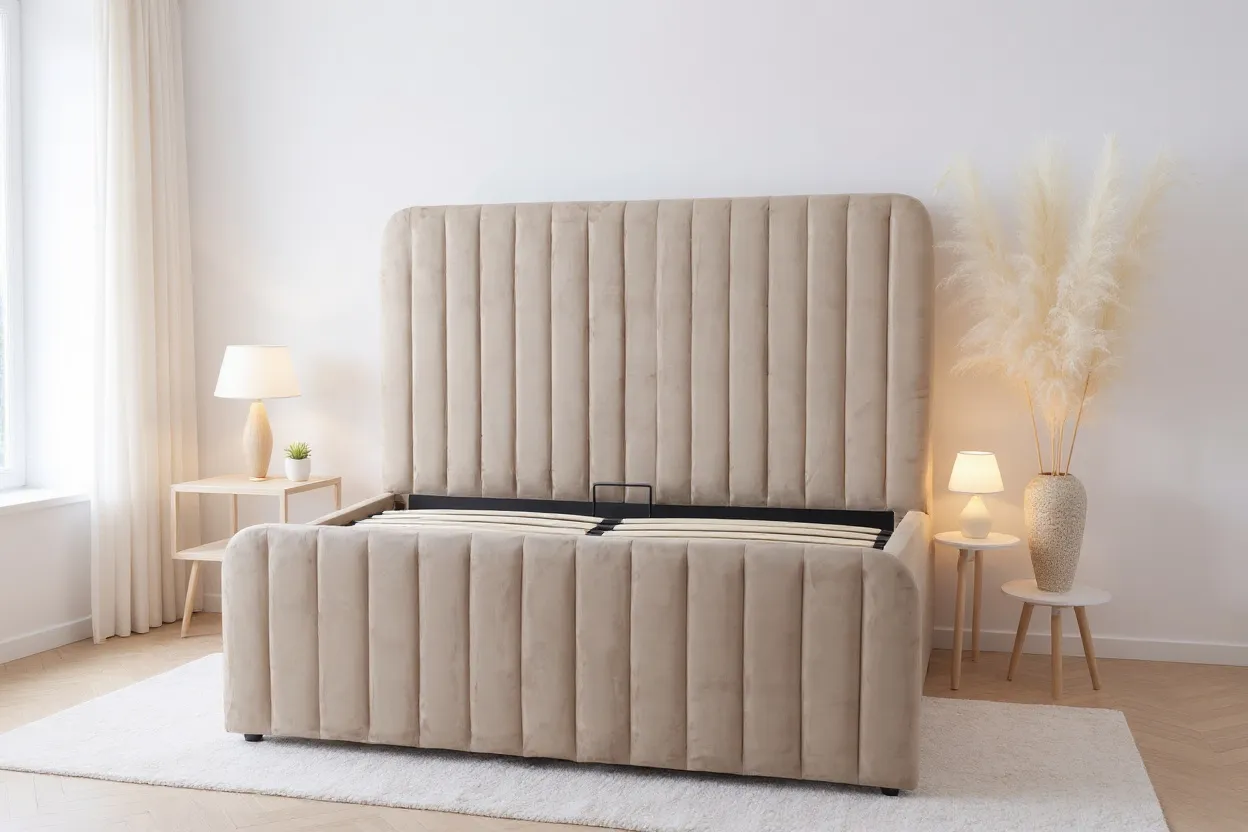 Pat Melinda 180X200 Tapitat Catifea Bej Somiera Inclusa (cod: ML-2202A) [5]