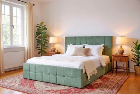 Pat Metropol 160x200 cm Lada Depozitare Tapitat Gri Somiera inclusa [2]