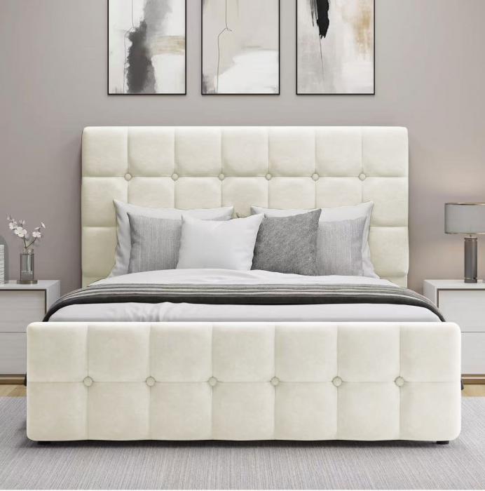 Pat Metropol 160x200 cm Lada Depozitare Tapitat Ivory Somiera inclusa [3]