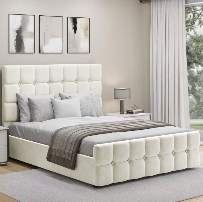 Pat Metropol 160x200 cm Lada Depozitare Tapitat Ivory Somiera inclusa [2]