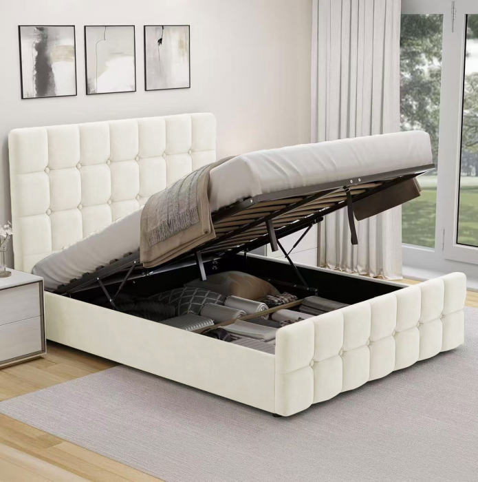 Pat Metropol 160x200 cm Lada Depozitare Tapitat Ivory Somiera inclusa [1]