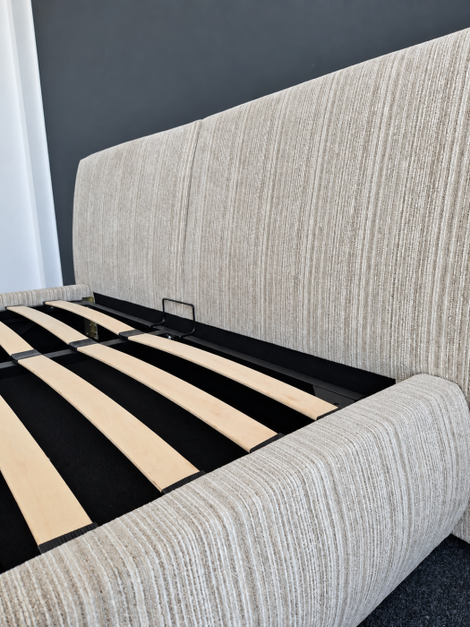 Pat Moda 160x200 cm Lada de Depozitare Tapitat Stofa Bej Somiera Inclusa (cod ML2616-PEAK-110) [4]