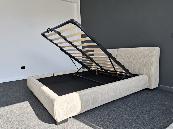Pat Moda 160x200 cm Lada de Depozitare Tapitat Stofa Bej Somiera Inclusa (cod ML2616-PEAK-110) [9]