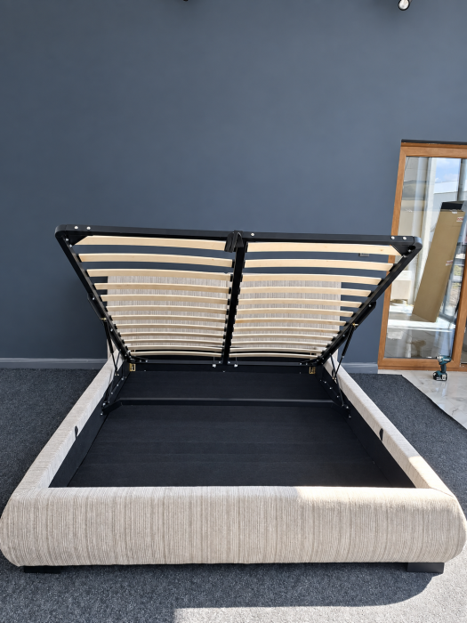 Pat Moda 160x200 cm Lada de Depozitare Tapitat Stofa Bej Somiera Inclusa (cod ML2616-PEAK-110) [8]