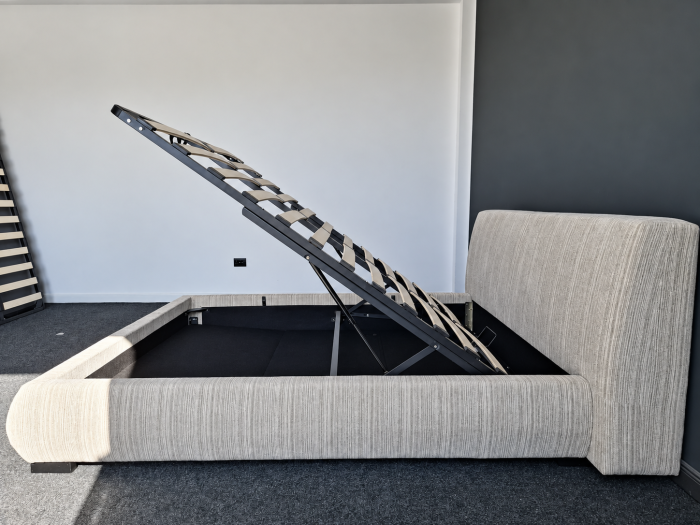 Pat Moda 160x200 cm Lada de Depozitare Tapitat Stofa Bej Somiera Inclusa (cod ML2616-PEAK-110) [5]