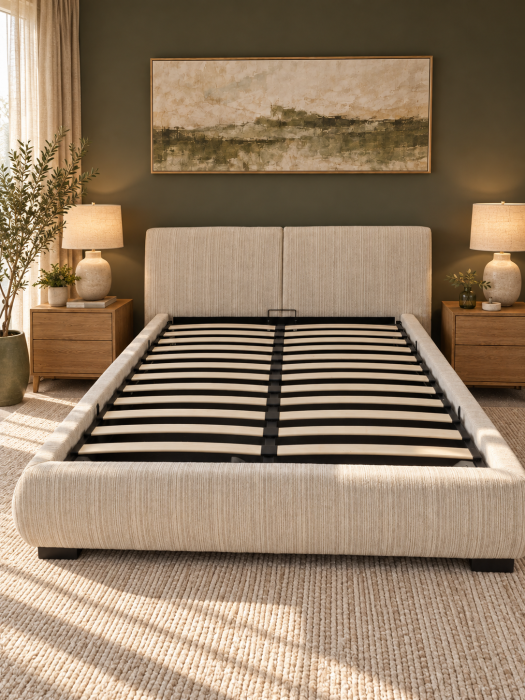 Pat Moda 160x200 cm Lada de Depozitare Tapitat Stofa Bej Somiera Inclusa (cod ML2616-PEAK-110) [3]
