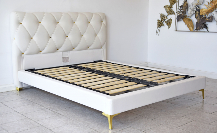 Pat Myra 140x190 cm Tapitat Catifea Nuanta Crem Somiera Inclusa (cod RC80) [3]