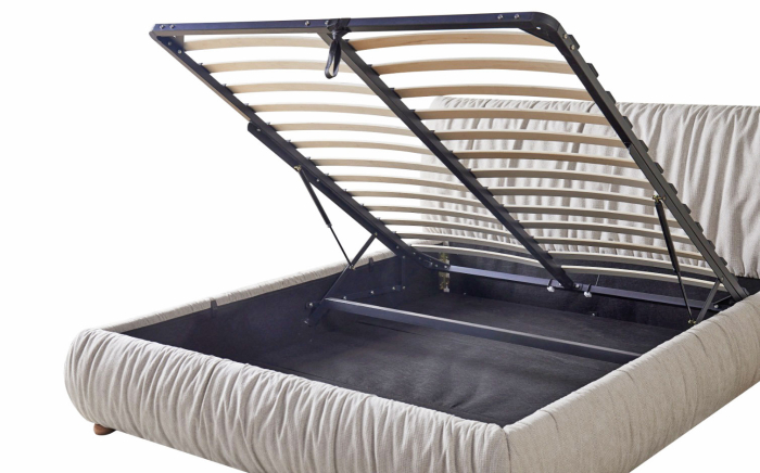 Pat President 160x200 cm Lada Depozitare Tapitat Stofa Bej Somiera Inclusa ( ML 2506 ) [5]