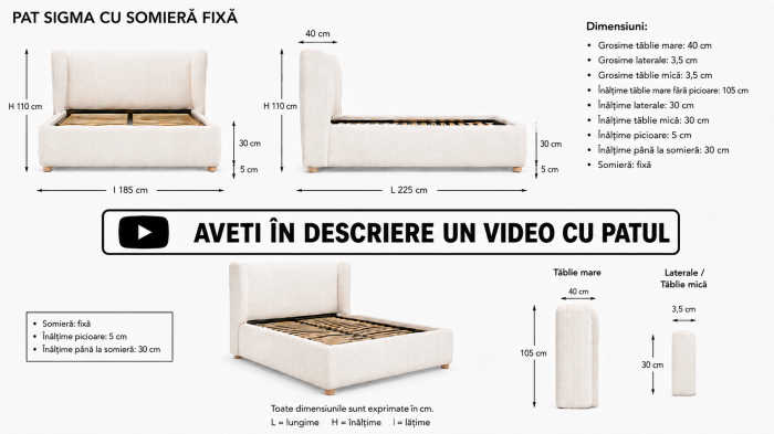 Pat Sigma 160x200 cm Tapitat Stofa Teddy Nuanta Alb Somiera Inclusa [7]