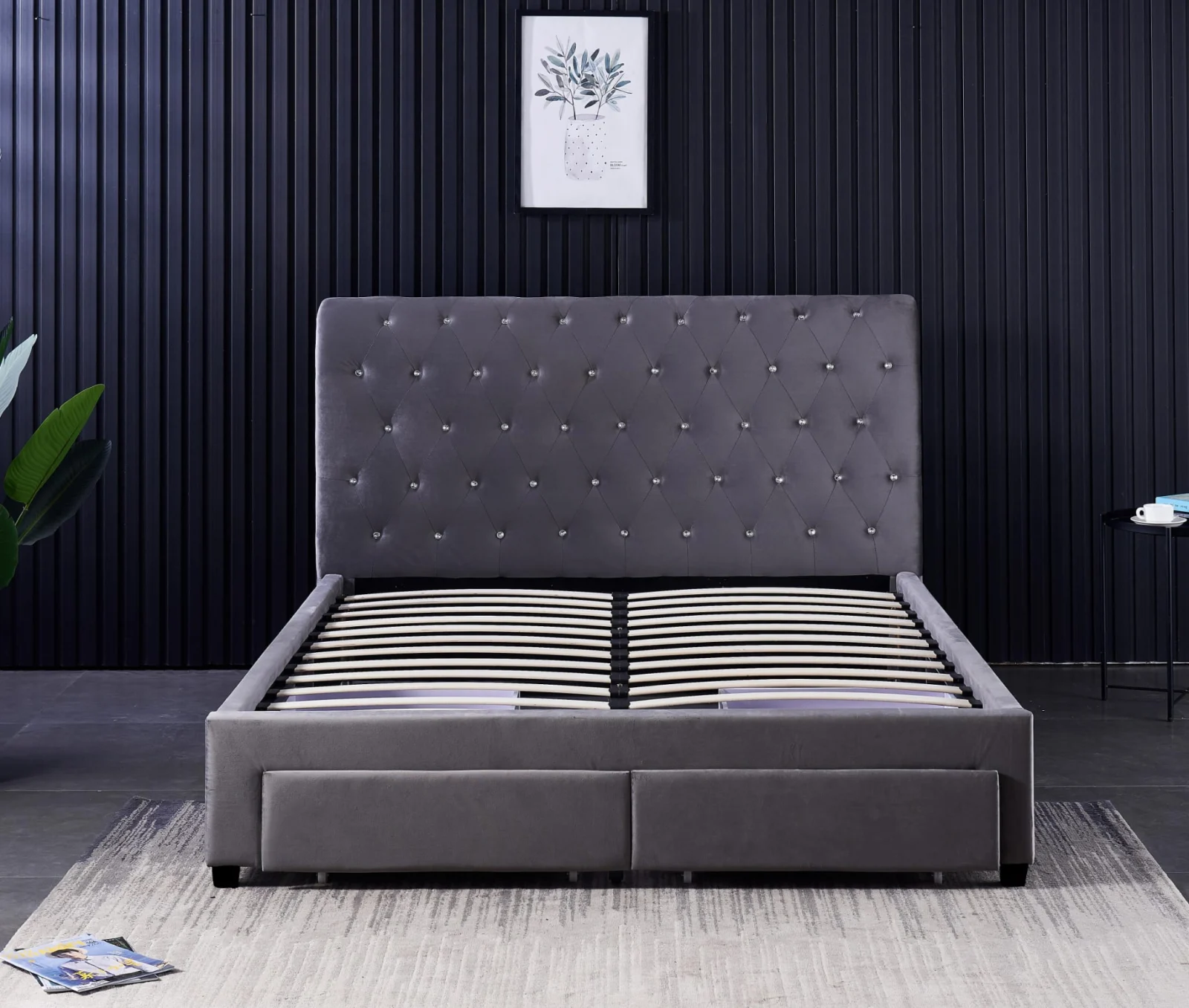 Pat Sunday 160x200 cm cu 4 sertare Tapitat Catifea Gri Somiera Inclusa [5]