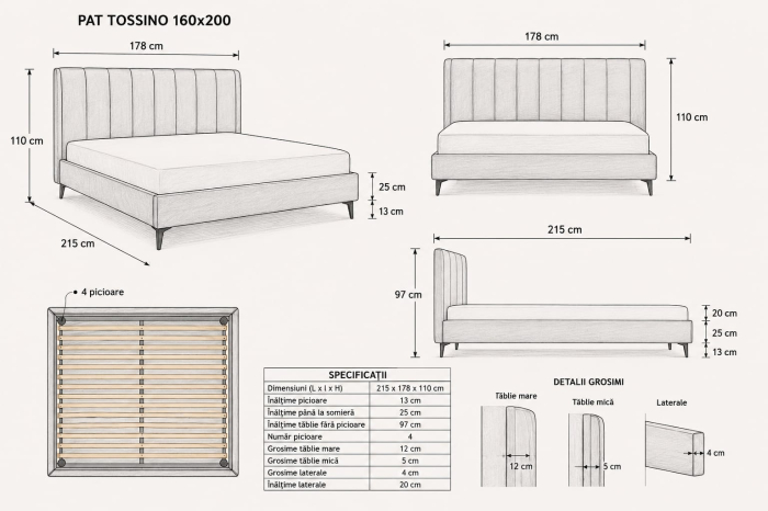 Pat Tossino 160x200 cm Tapitat Catifea Gri Somiera Inclusa (cod L17) [6]