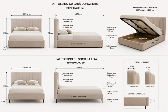 Pat Tossino 160x200 cm Tapitat Catifea Maro Somiera Inclusa (cod L17) [10]