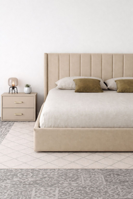 Pat Tossino 180x200 cm Lada Depozitare Tapitat Catifea Nuanta Bej Marketmob [3]