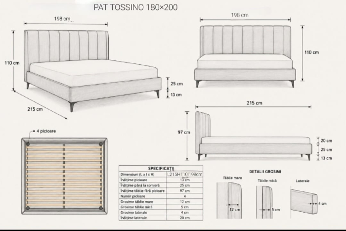 Pat Tossino 180x200 cm Tapitat Catifea Nuanta Ivory Somiera Inclusa (cod:L17-01-ivory) [4]