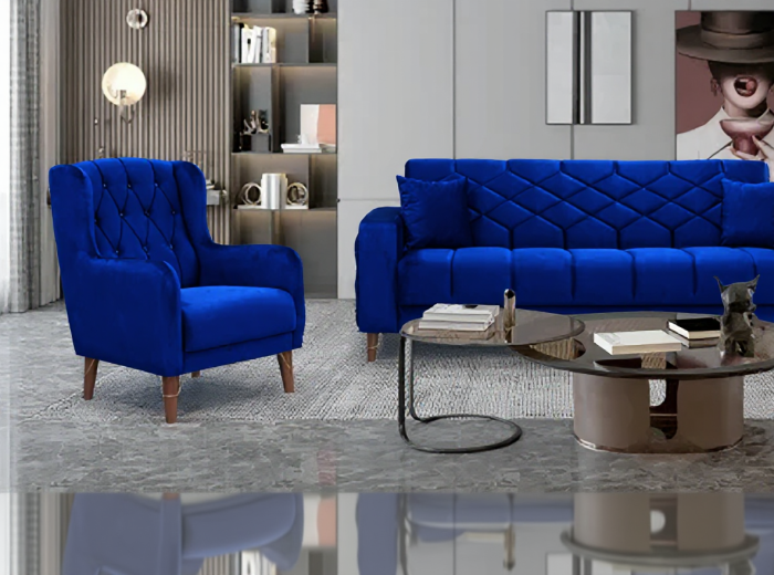 Set 3+2+1 Melissa Catifea Lada Depozitare Albastru [2]