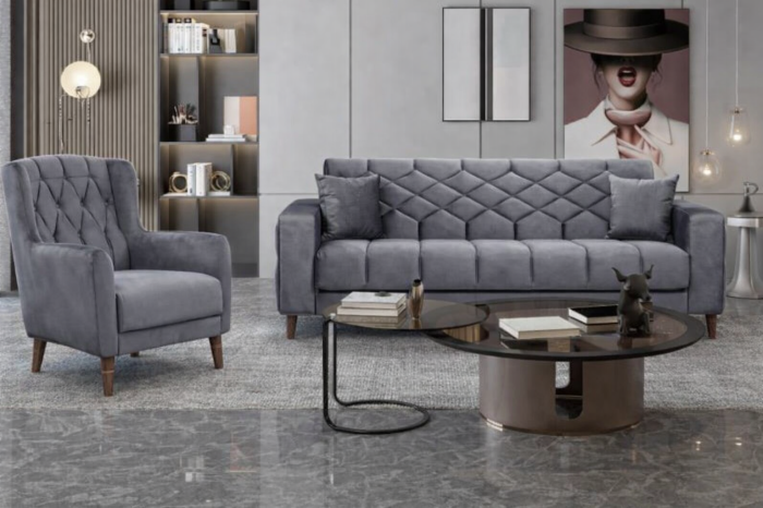 Set 3+2+1 Melissa Catifea Lada Depozitare Gri inchis [2]