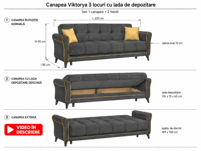 Set 3+1+1 Viktorya Lada Depozitare Tapitat Catifea Maro Deschis [10]