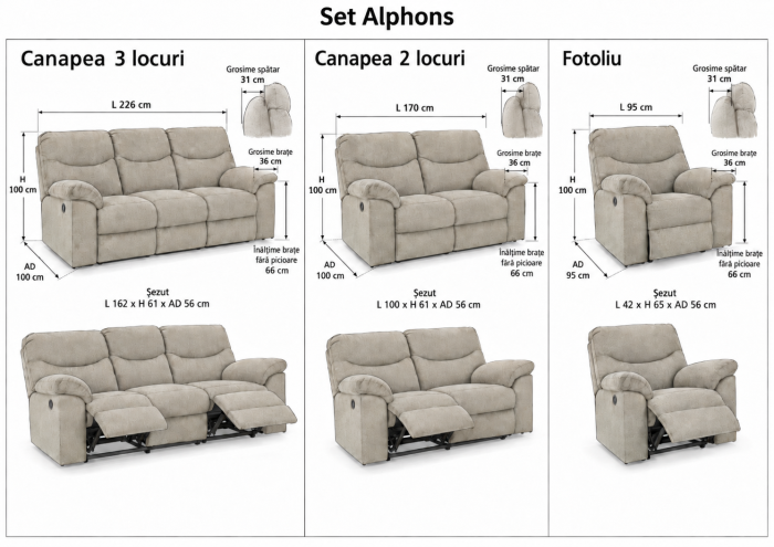 Set Canapele 3+2+1 Alphons Cu Recliner [9]