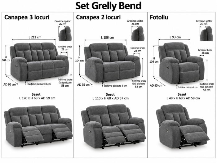Set Canapele 3+2+1 Grelly Bend Cu Recliner [13]