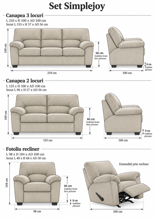 Set Canapele 3+2+1 Simplejoy Tapitat Stofa Bej [8]