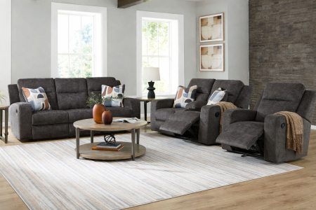 Produse - Set Canapele 3+2+1 Kanlow cu Recliner Tapitate Stofa Gri Inchis