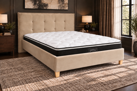 Paturi - Pat Nordic 160x200 cm Tapitat Catifea Bej Somiera Inclusa (cod ML 2306-01)
