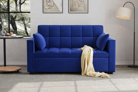 Produse - Canapea extensibila 2 locuri 140x77x85 cm Tapitata Catifea Albastra Model One