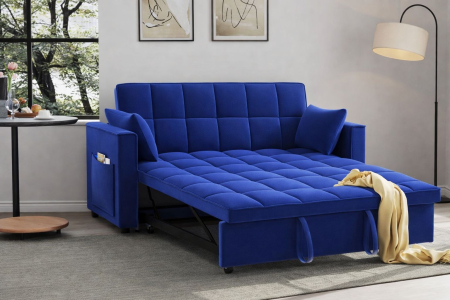 Produse - Canapea extensibila 2 locuri 140x77x85 cm Tapitata Catifea Albastra Model One